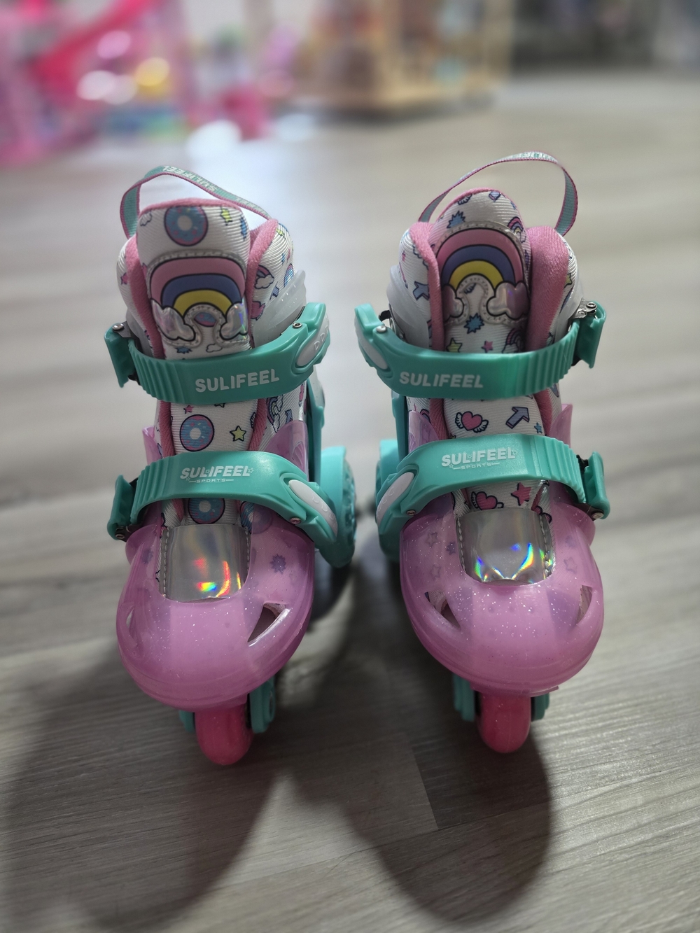SULIFEEL Kids Adjustable Pink & Teal Roller Skates